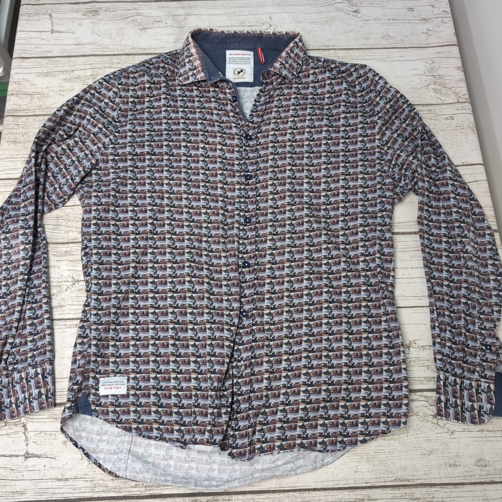 A Fish Named Fred Motorcycle Checkered Casual Button Up Shirt Men Size XXL